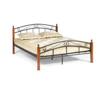 Кровать AT-8077 Wood slat base дерево гевея/металл, 140х200 см (Duble bed), красный дуб/черный (Tet Chair)